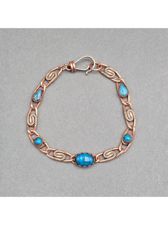 Sunbell Jewelry - Vintage Sunbell Copper Turquoise Bracelet 7.5" Southwestern Snail Link Boho
